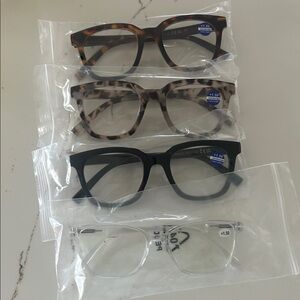 Set of 4 Readers - Tortoise, Light Tortoise, Black, Clear Strength is 1.50